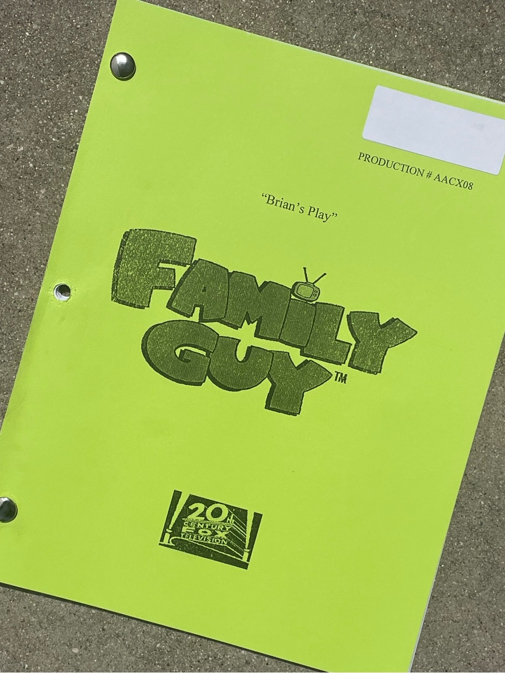 Family Guy 2014 Production Used Table Draft Script Brian’s Play A PASSING FANCY